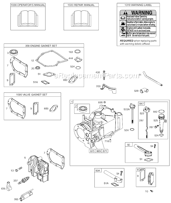 Page A Diagram and Parts List for 9C900SERIES  Briggs and Stratton Engine